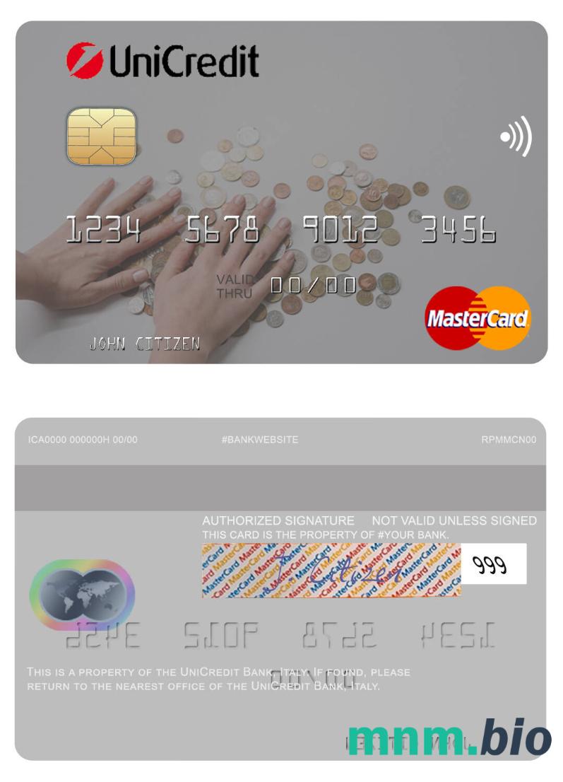 Italy UniCredit Bank przykład karty mastercard w formacie PSD